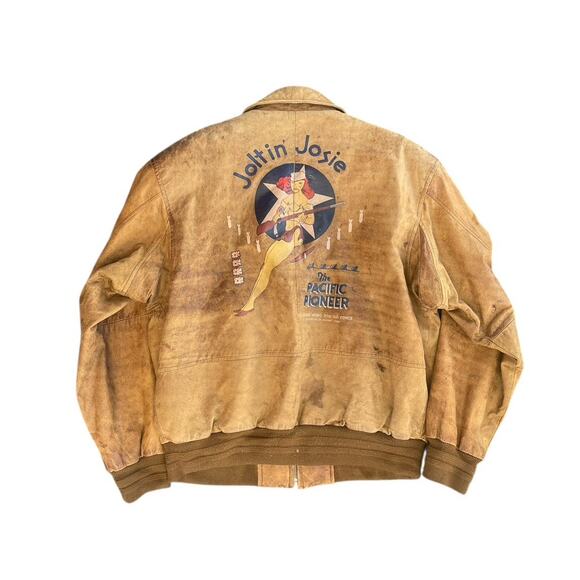 Vtg 80s Flight Bomber Jacket Mens L Brown Leather Pinup Joltin Josie Jacket VGUC